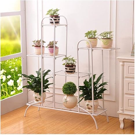 Amazon Co Jp Xm フラワースタンド フラワーポットホルダー フラワースタンド アイアン花台 プランター スタンド 植木鉢ラック ガーデンラック5段屋内屋外バルコニー庭 Color White ホーム キッチン