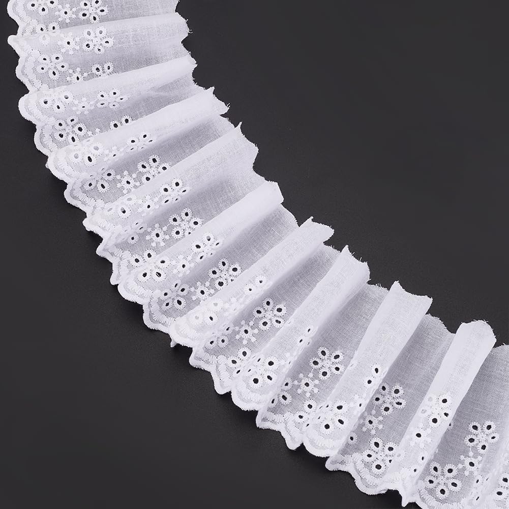FINGERINSPIRE 15 Yards/13.7M Cotton Lace Trim 95~100mm Wide White Eyelet Lace Ribbon Floral Embroidery Lace Trim Wavy Edge Floral Cotton Lace Ribbon for Sewing Dresses Clothes Bag Pets Clothes