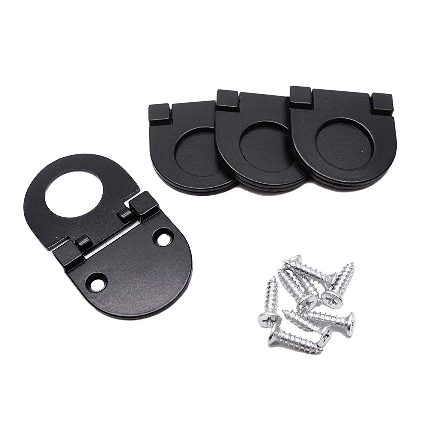 Sydien 4 Pcs Modern Flush Ring Pull Door Drawer Handle for Cabinet Cupboard Drawer Dresser (5mm, Black)