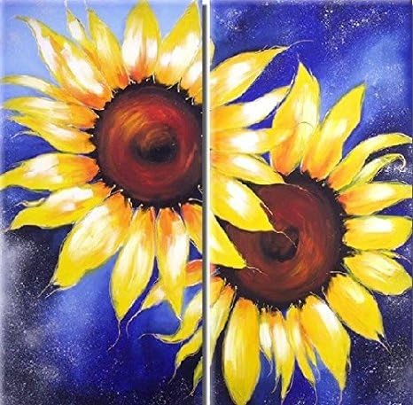 Anna Art Van Gogh Sunflowers 100% Hand Painted Oil Paintings Canvas Decor Framed and Stretched Ready to Hang Wall Art 16 X 28" 2 Pieces/set