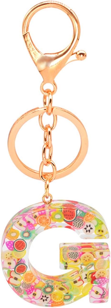 Amazon Co Jp キーホルダー かわいいアクリル文字アルファベットクリスタル女性のキーチェーンリングカーバッグフルーツキーリングホルダーペンダントチャームギフトアクセサリー Color G ホーム キッチン