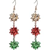 2pcs Christmas Dangling Earrings, Alloy Gorgeous Gift Bow Earrings Cute Holiday Ear Jewelry for Women Christmas Party Decor