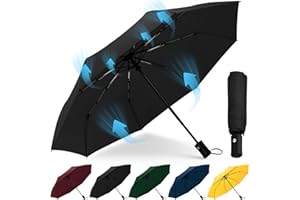 HEXSOLID Windproof Travel Umbrella Compact Umbrellas for Rain Portable and Automatic Folding Rain Umbrella Lightweight & Durable with Fiberglass Frame Fits Car & Backpack Purse Suitcase