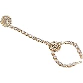 Efulgenz Indian Ring Bracelet Haathphool Indian Kundan Hand Chain Finger Ring Link Chain Bracelet Hand Jewelry