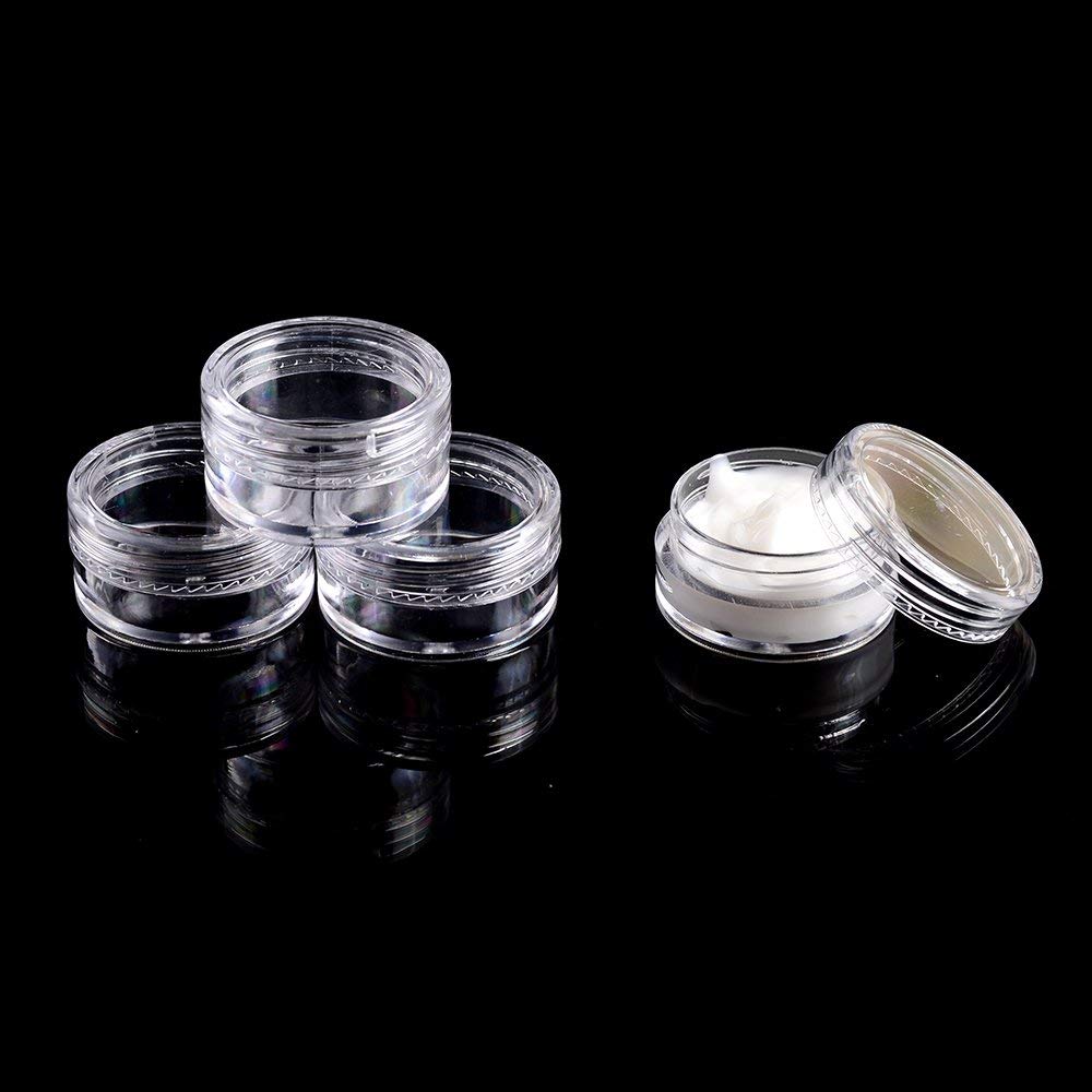 120 PCs 5 Gram Empty Plastic Cosmetic Samples Container for Make Up, Eye Shadow, Nails, Powder, Gems, Beads, Jewelry, Cream Small Clear Pot Jars with Lid : Beauty