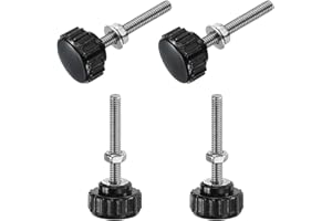 uxcell 4 Sets Knurled Knobs Thumb Screws with Nuts Washers, Metric M4 x 30mm Male Thread 18mm Plastic Head, 304 Stainless Steel Stud Hand Knobs Clamping Thumbscrews Handles, Black