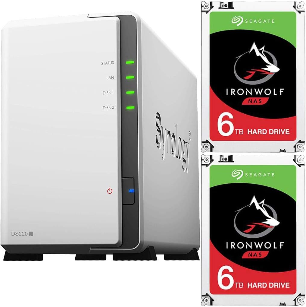DS220j 2-Bay DiskStation Bundle with 12TB (2x6TB) of Seagate Ironwolf NAS Drives Fully Assembled and Tested by CustomTechSales
