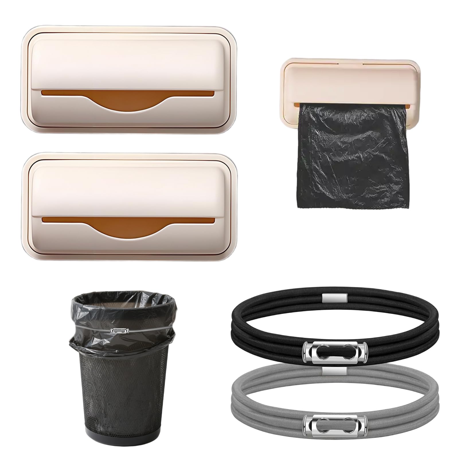 Photo 1 of 2 Pcs Small Bin Liner Kit,Trash Bag Dispenser For Bottom Of Can,With 2 Pcs Trash Can Rubber Bands,Cord Lock Adjustable Design,For Kitchen Bathroom Toilet