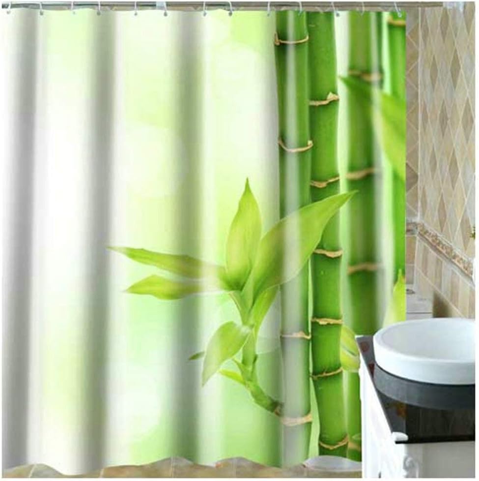 Blisfille Shower Curtain 210Cm Drop Shower Curtains Bathroom Polyester Green Bamboo 150X180Cm