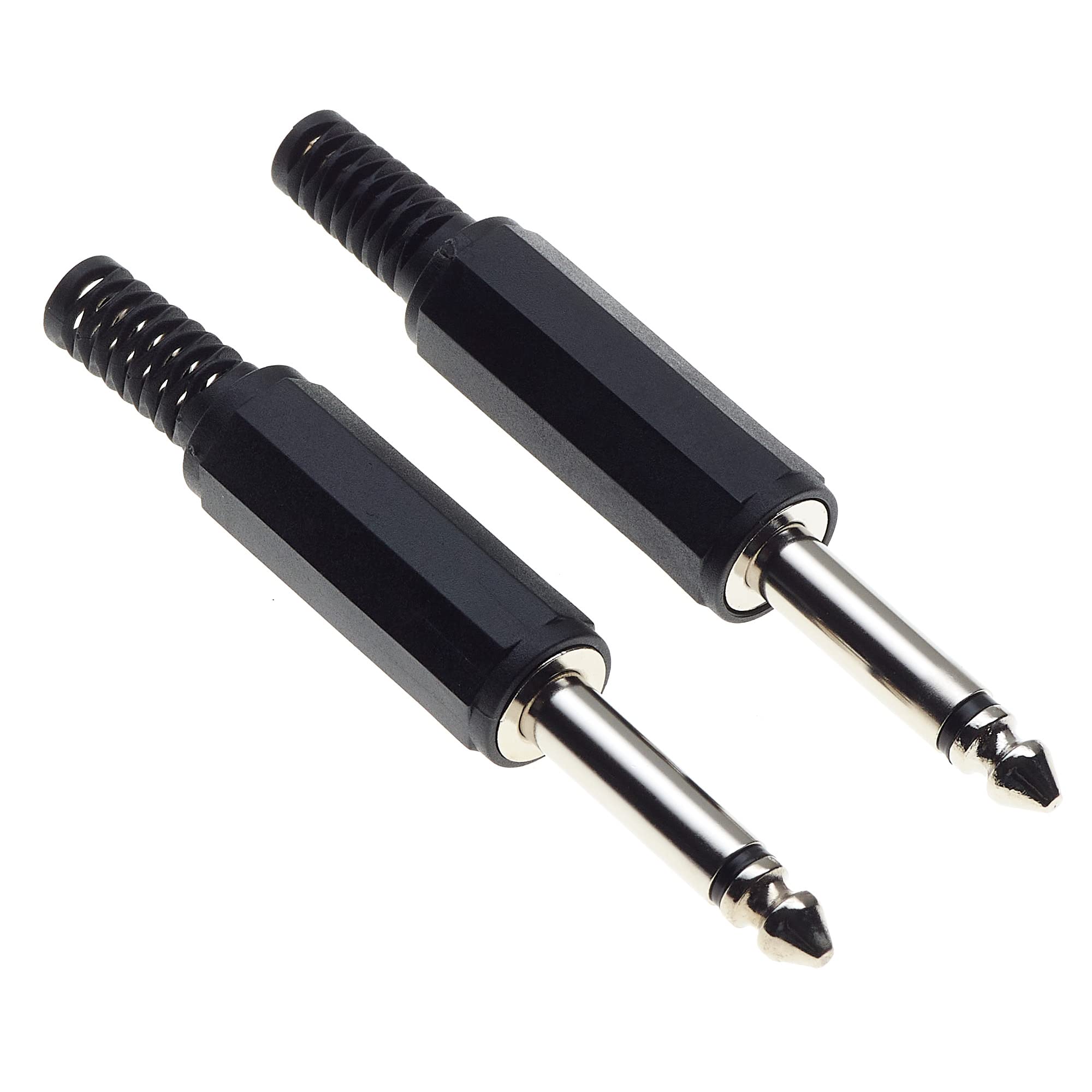 Keple 6.35mm 1/4" Inch Mono Jack Male Plug, 2-Pole - Pack Of 2, Plastic Grip Repair Jack TS Solder Type DIY Audio Cable Connector