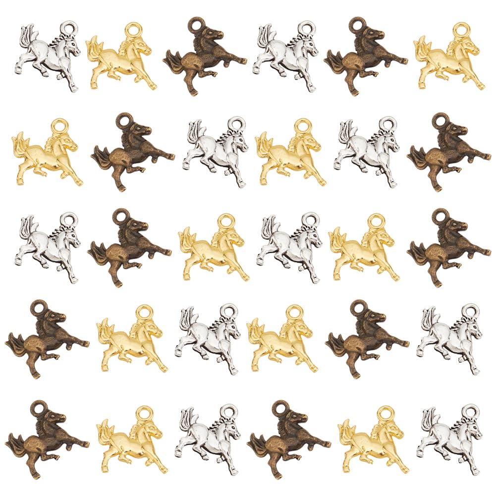 PH PandaHall 120pcs 3 Colors Horse Charms Pendants Tibetan Style Horse Animal Pendants Running Horse Charms Equestrian Horsemanship Charm for Men Father's Day DIY Necklace Jewellery Making Earrings