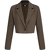 CIDER Womens Blazer Cropped Business Casual Open Front Long Sleeve Suit Work Office Blazer Jacket