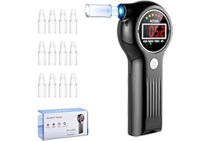 AMZETH Portable Breathalyzer, Professional Grade Accuracy Breath Tester for BAC Testing with 12 Mouthpieces & Digital LCD Display, Personal Alcohol Tester for Home Party Use