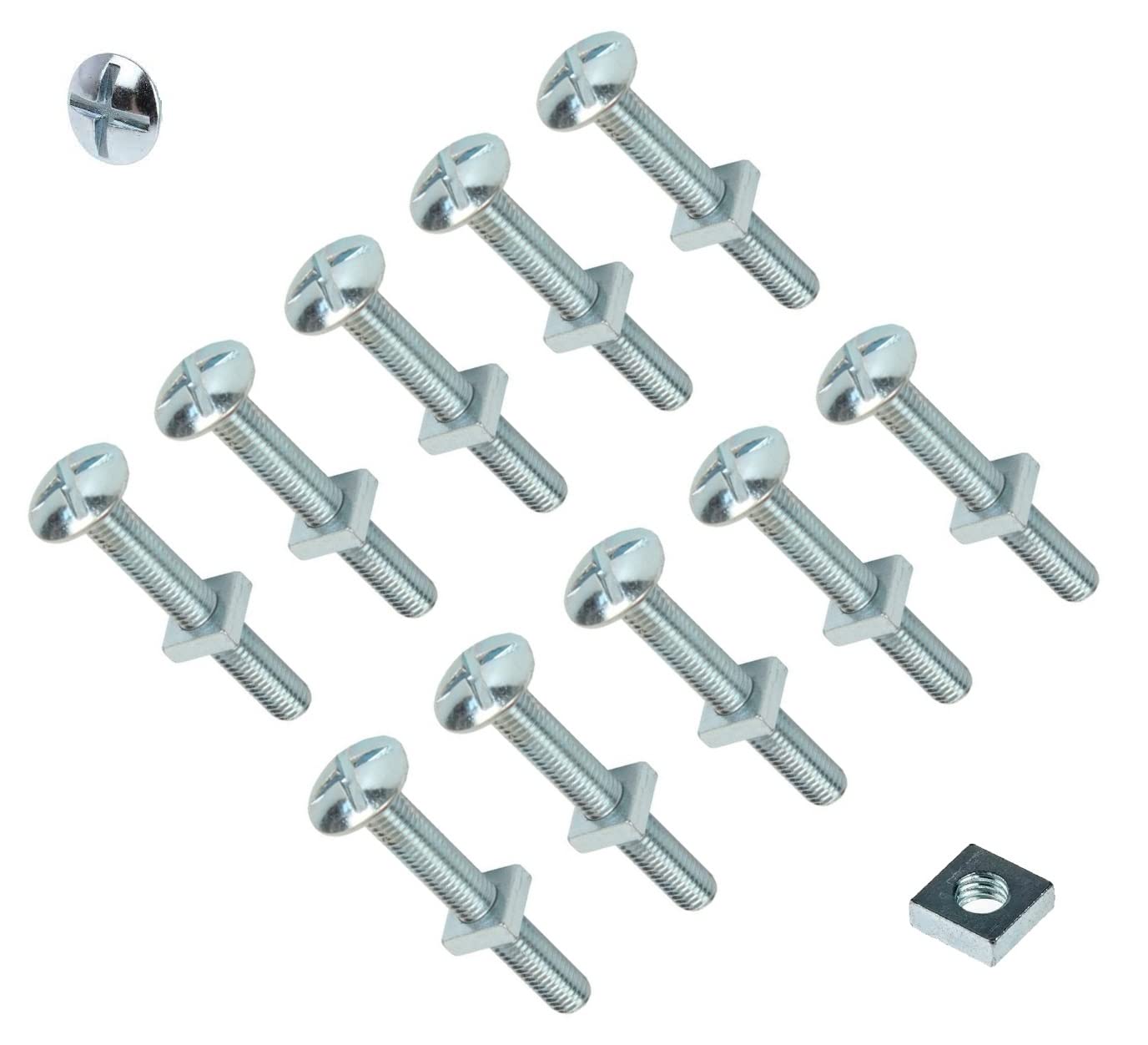 TERF® M8 X 25mm Roofing Bolt with Square Nut M8 (8mm) X 25mm Cross Slotted Mushroom Head with Square Nut - Pack of 10