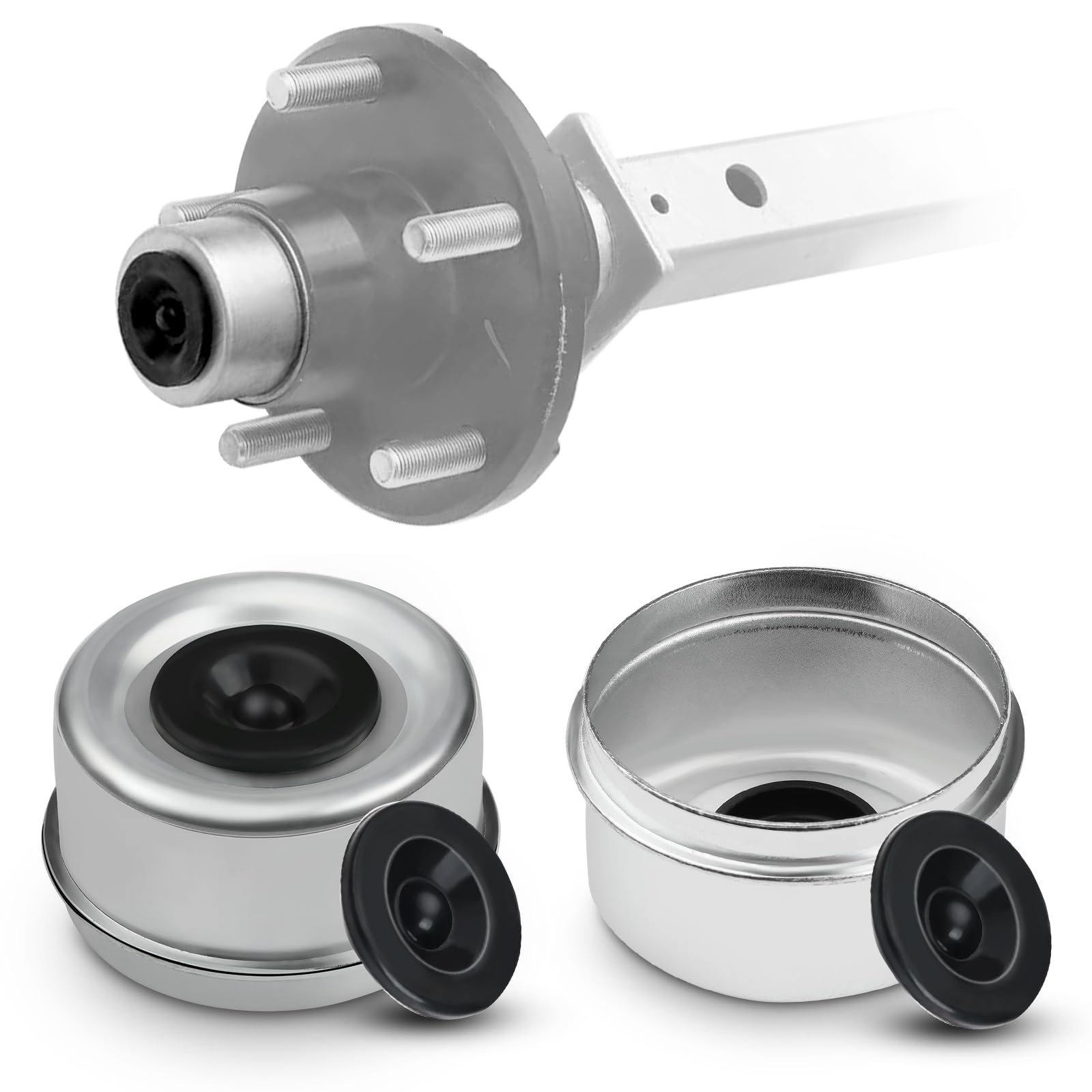 Photo 1 of Klmnduo 2PCS 2.72'' Trailer Axle Wheel Hub Dust Cap Trailer Bearing Dust Cap with 4 Rubber Plugs Fit for E-Z Lube Caps 7000 to 8000 lbs