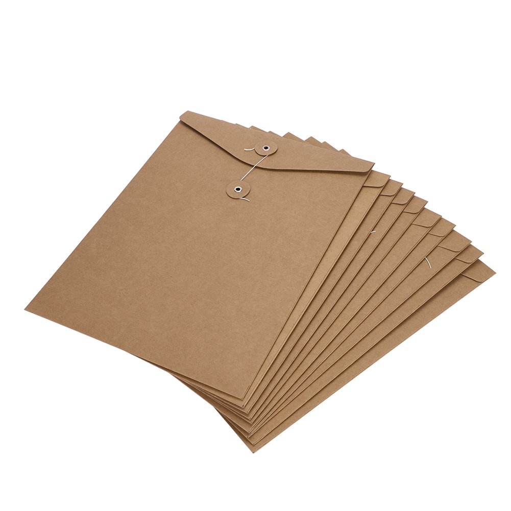 10pcs A4 Envelope File Folders Kraft Paper Portfolio Document Popper Wallet Pockets File Bags Paperwork Organiser Storage Bag with String Fastener Closure for Office School