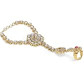 Efulgenz Indian Hand Chain Finger Ring Bracelet Indian Crystal Kundan Finger Ring Link Chain Wedding Bridal Bracelet Jewelry