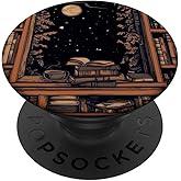 Moon Book Bookshelf Library Coffee Cup Star Stars Pattern PopSockets Adhesive PopGrip