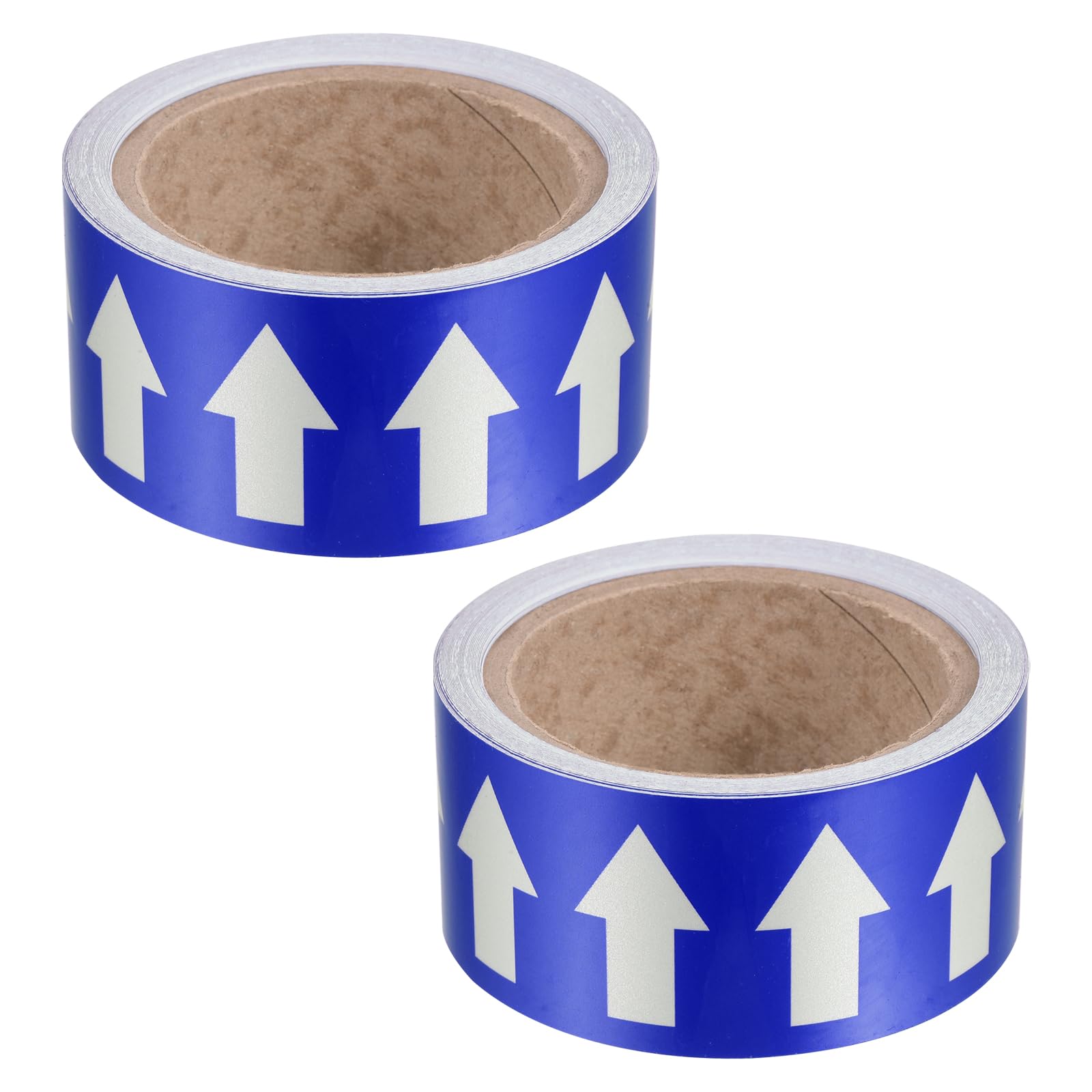 PATIKIL Flow Arrow Tape, 2 Roll Polyethylene Pipe Marking Sticker with Reflective Strip, Waterproof Heat Resistant, for Pipe Flow Directional Identification, 2 Inch x 66 Ft, Blue/White