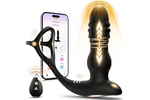 Prostate Massager Male Sex Toy - 4In1 Sex Toys for Men Anal Toys with 7 Thrusting & 7 Vibrating Butt Plug & Penis Ring & Remo