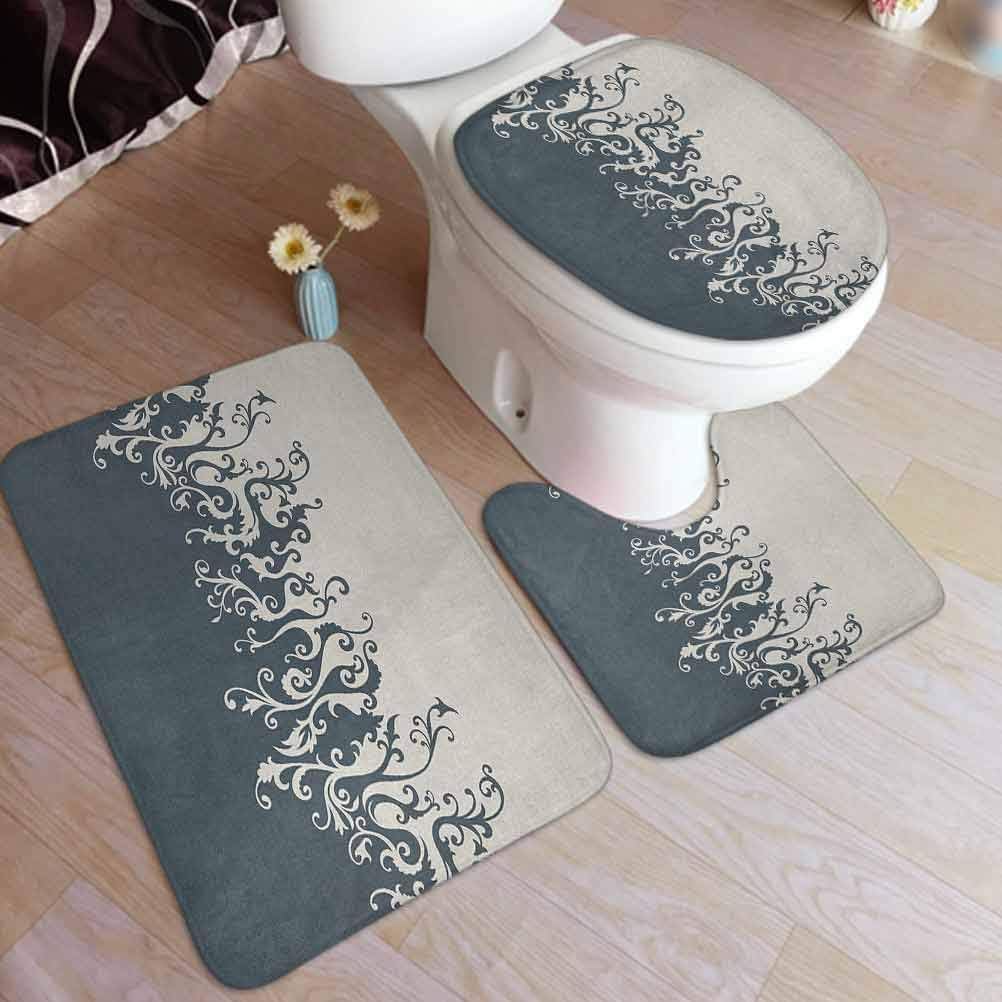 Vintage Floral Bathroom Rugs 3 PCS Mat Sets, Antique
