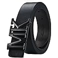 maikun Mens Dress Leather Belt, 1.3'' Width Casual Black Belt for Men