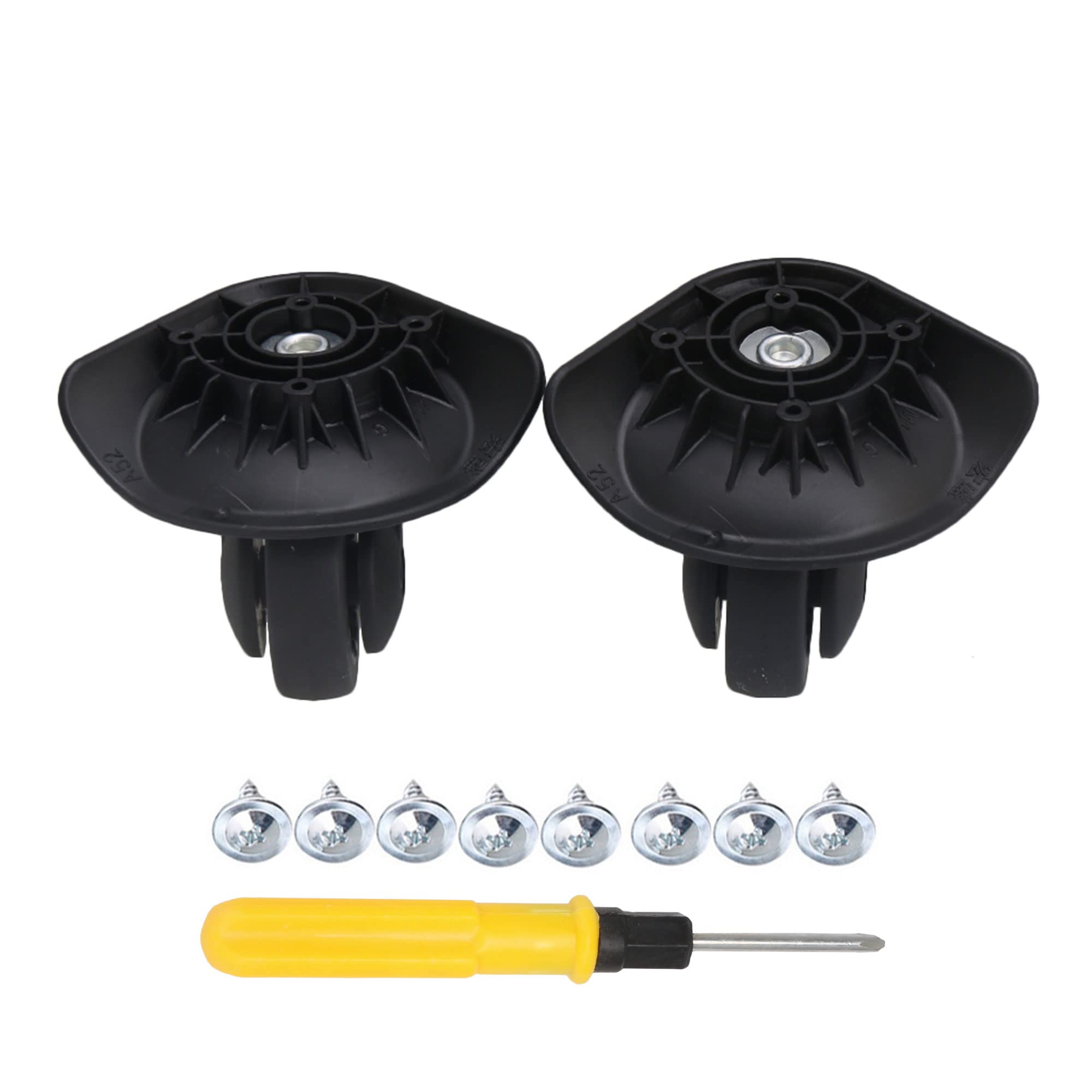 SHANOER 1 Pair Replacment Black Luggage Swivel Repair Suitcase Parts Casters Wheels 52mm Heavy Duty with Screws