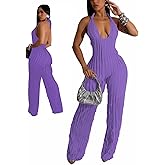 Doweha Sexy Summer Halter jumpsuits for women Dressy 2025 backless V Neck wide leg long pants jumpsuit Romper club outfit