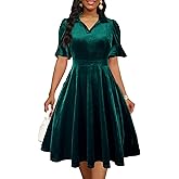 Womens Summer Ruffle Sleeve Collared V Neck Fit and Flare Elegant A line Swing Dresses with Pockets