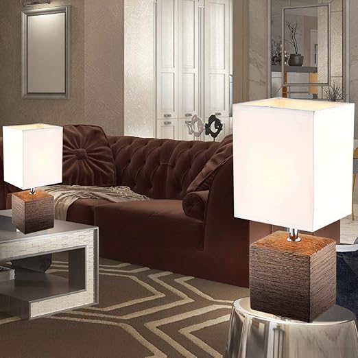 2x Tisch Lampen Schlafzimmer Keramik Textil Schirm Dielen Leuchten Braun Weiss Amazon De Beleuchtung