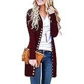 MEROKEETY Women's 2026 Spring Long Sleeve Cardigan Sweater Lightweight Snap Button Down Open Front Casual Outfit