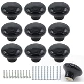 Joyangy 10-Pack Ceramic Cabinet Knobs Black 32mm Round Drawer Pull | 1.26 inch diameter with screws,fits kitchen wardrobe, dresser drawers, kids room decor, office desk furniture hardware
