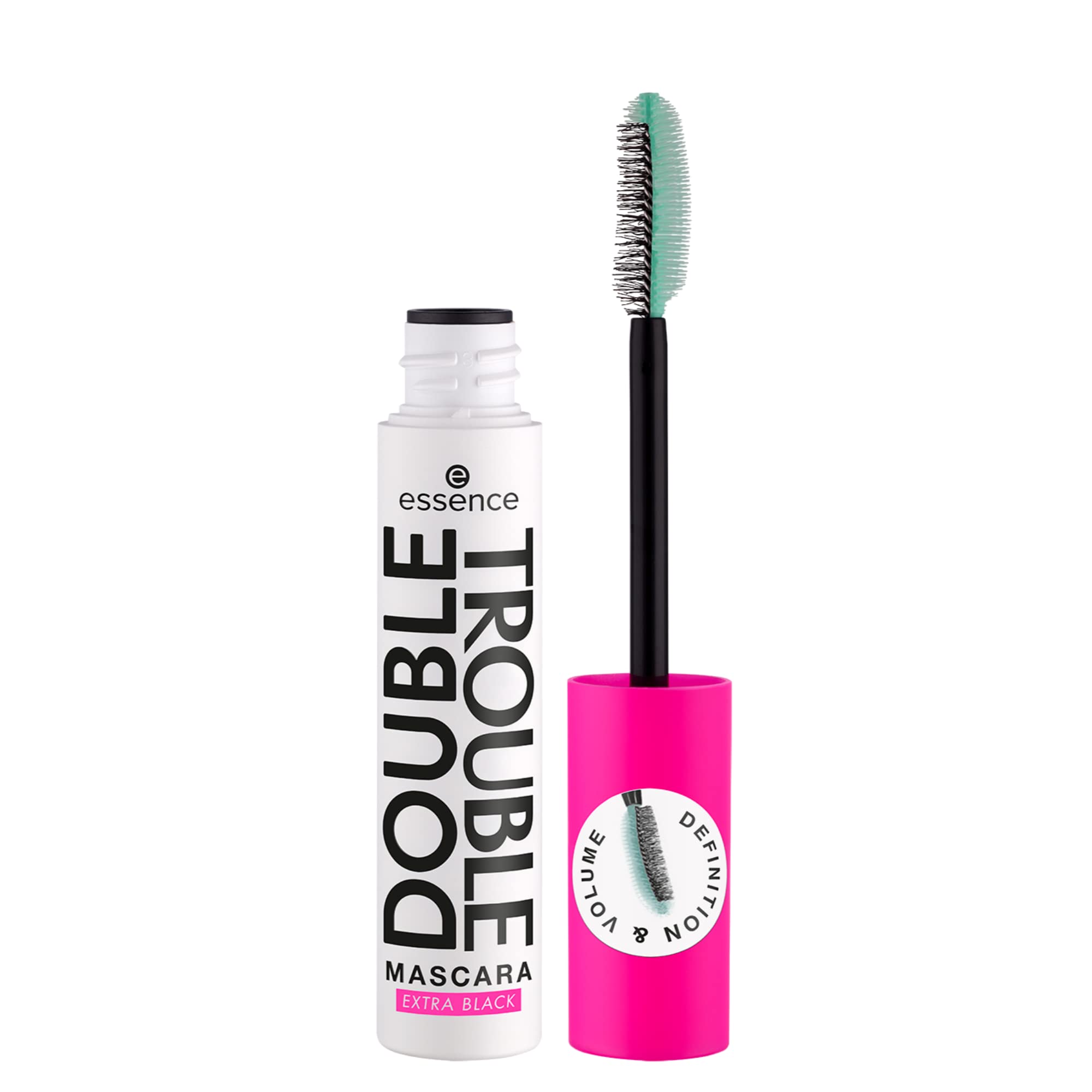 Essence Double Trouble Mascara Extra Black, Long-Lasting, Volumizing, Vibrant, Intense, Vegan, No Microplastic Particles, Nanoparticles Free, No Perfume, Pack of 12 ml