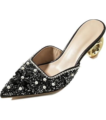 Amazon.com | SOQSOQ Women's Mules with Pearls Pointed Toe Crystal