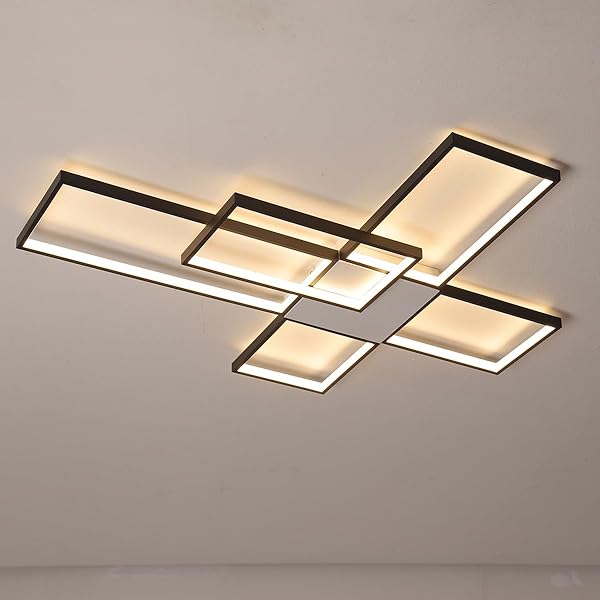 VLASTTI DIMMABLE WITH REMOTE CONTROL LED CEILING LIGHT 3000K-7000K FLUSH MOUNT LUMINAIRE BLACK FINISHED CHANDELIER FOR LIVING ROOM DINING ROOM BEDROOM KITCHEN (BLACK-FH102B-L)