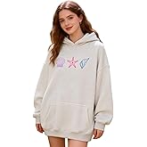 jnospne Cute Embroidered Hoodies for Teen Girls Women Y2k Graphic Oversized Sweatshirt Long Sleeve Aesthetic Preppy Clothes