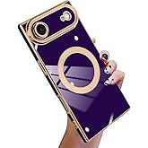 KANGHAR Case Designed for iPhone Air Magnetic [Compatible with MagSafe] Luxury Cute Plating Design Case Full-Body Anti-Scratch Shockproof Bumper Protective Cover Dark Purple