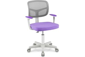 Costzon Kids Desk Chair, Adjustable Children Study Computer Chair with Arms & Wheels, Student Swivel Rolling Task Chair, Ergonomic Kids Office Chair for Girls Age 4-12, Home Bedroom School, Purple