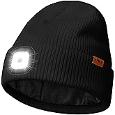 ATNKE LED Lighted Beanie Cap, USB Rechargeable 4 LED Running Headlamp Lined Fleece Hat with Light Gift for Men and Women