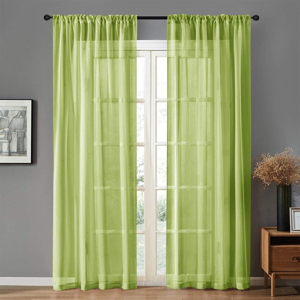 MRTREES Sheer Curtains Green Boys Room 95 inch Length Voile