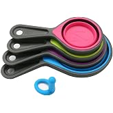 Collapsible Silicone Measuring Cups with 60ml/80ml/125ml/250ml - 4 Piece Set Kitchen Measuring Tools (4 Colors)