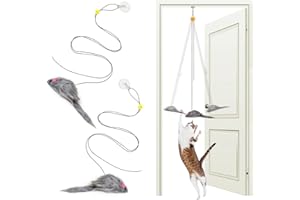 MintCat Hanging Cat Toy - 2PCS Interactive Cat Feather Toys for Mental Physical Stimulation, Retractable Teaser Kitten Toys for Indoor Cats Play Chase Exercise, Boredom Buster with Mouse