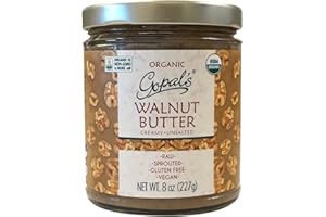 GOPAL'S Gopal’s Sprouted Organic Raw Walnut Butter, 100% Gluten-Free (Unsalted) 8 Ounces | Keto, and Paleo-Friendly