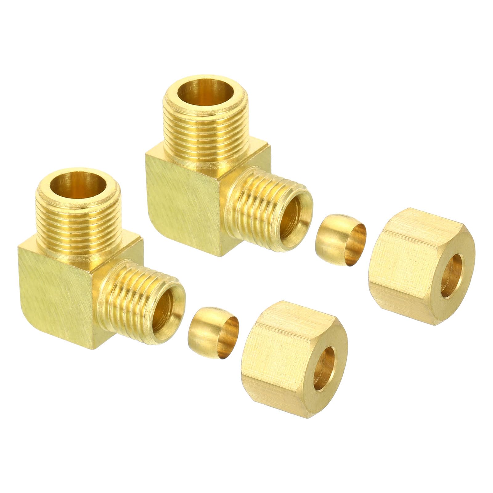 PATIKIL G3/8 Male x 8mm Tube OD Brass Compression Tube Fitting, 2 Pack 90 Degree Elbow Pipe Tube Fitting for Plumbing, Hose Connector