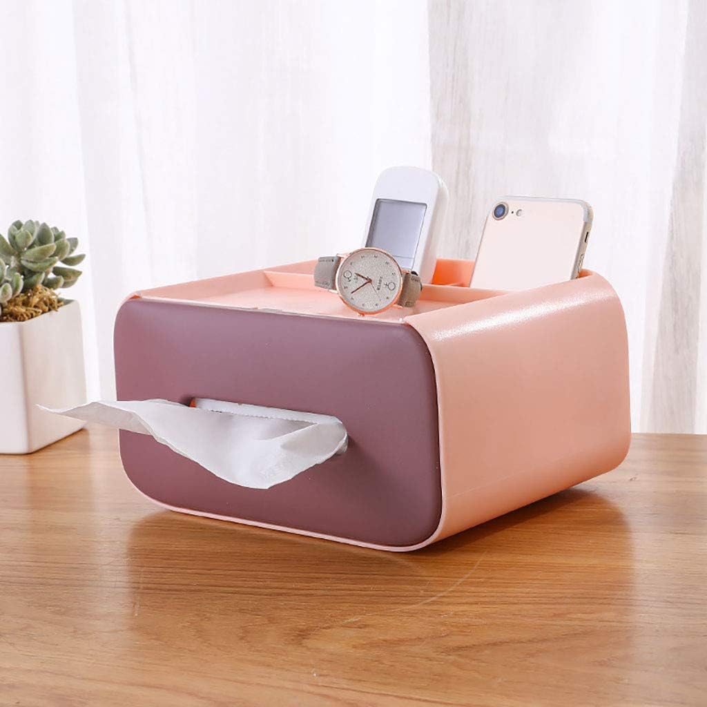 Gallity Multifunctional Desktop Tissue Box Cover Office Desk Storage Organizer Remote Control Holder Storage Box Suitable for Home Office Decoration (Pink)