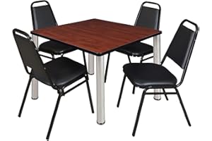 REGENCY Kee 42" Square Breakroom Table- Cherry/ Chrome & 4 Restaurant Stack Chairs- Black