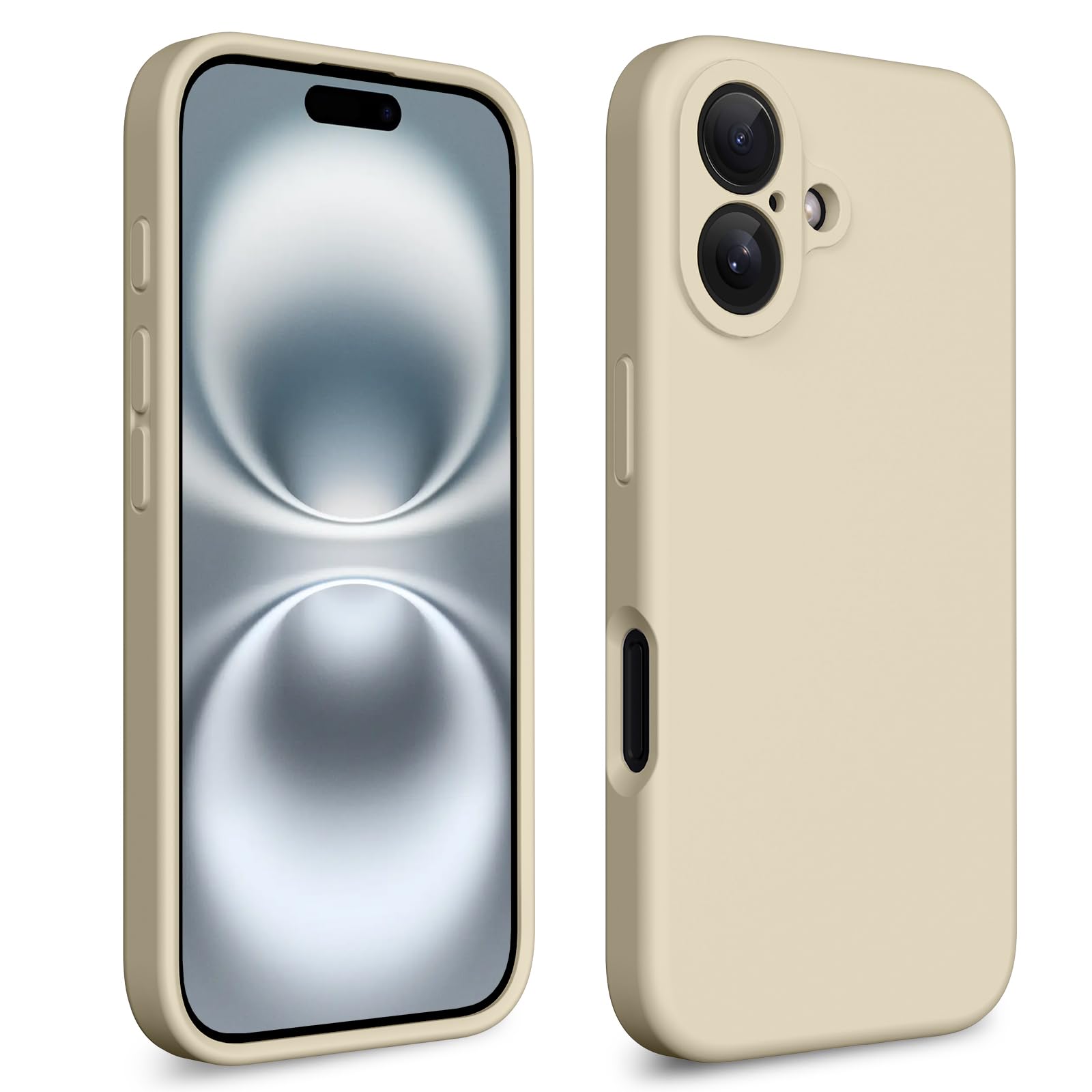 CALOOP Slim-Fit for iPhone 16 Plus Case,Skin Soft Liquid Silicone,Sturdy Hard Frame Shockproof Cover with Anti-Scratch Microfiber Lining,Full Protection for Screen and Camera Lens,6.7inch (Stone)