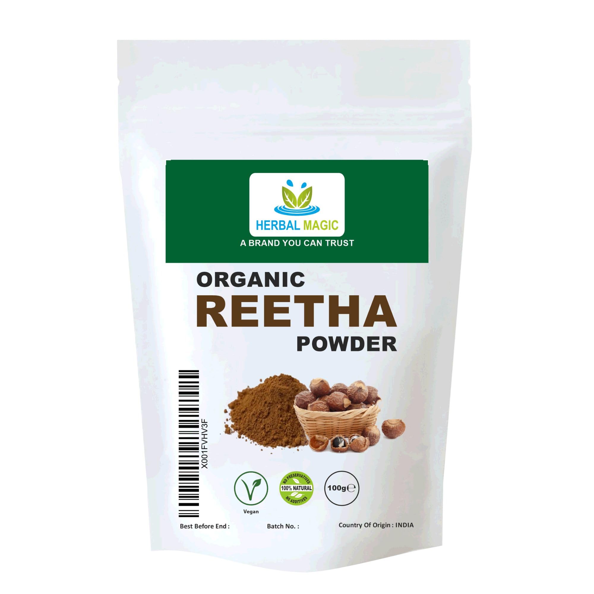 Herbal Magic's Pure And Natural Reetha ( Aritha ) Powder Hair Conditioner Skin Mask - Free from Fillers & Preservatives - Premium Quality- 100g-(Pack of 1)