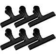 HOUSE AGAIN 6 Pack Stainless Steel Chip Bag Clips Covered with Silicone - NO More Sharp Edges - Color Coded for Food Bags - Air Tight Seal, Heavy Duty for Kitchen and Office, 5 Inches-Black