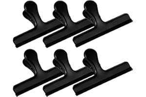 HOUSE AGAIN 6 Pack Stainless Steel Chip Bag Clips Covered with Silicone - NO More Sharp Edges - Color Coded for Food Bags - Air Tight Seal, Heavy Duty for Kitchen and Office, 5 Inches-Black